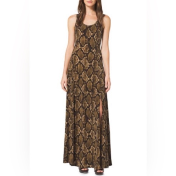 Michael Kors snake print maxi dress W/ one sided slit up leg size M - Picture 3 of 13